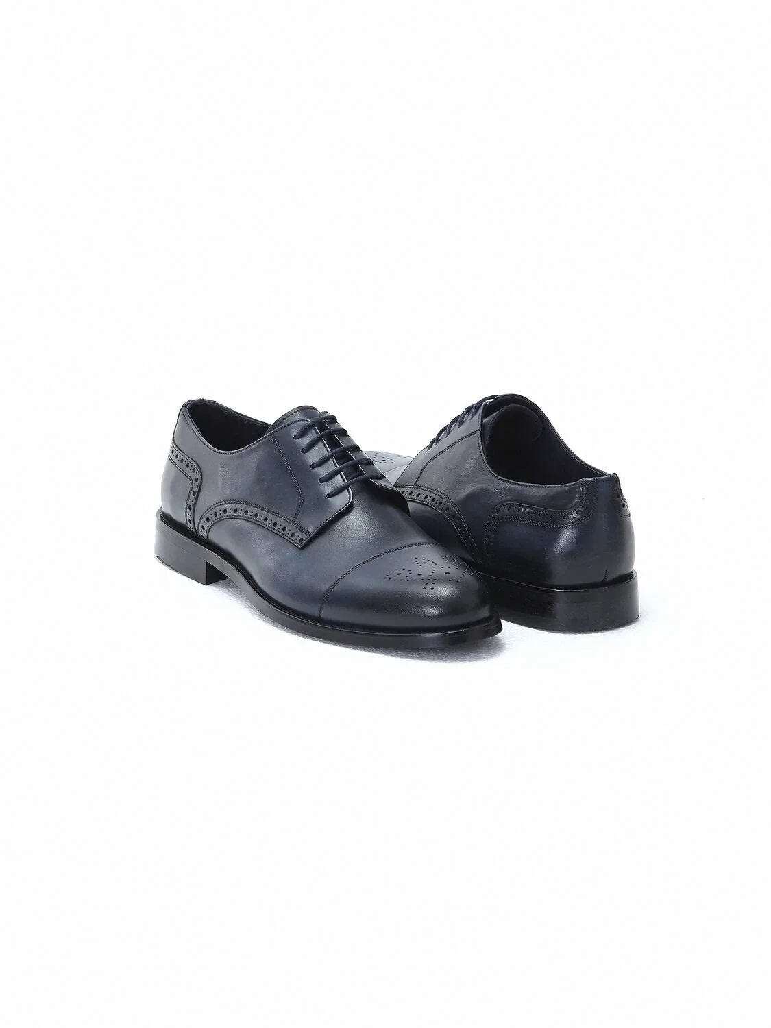 Navy Blue Leather Classical Shoes - 3