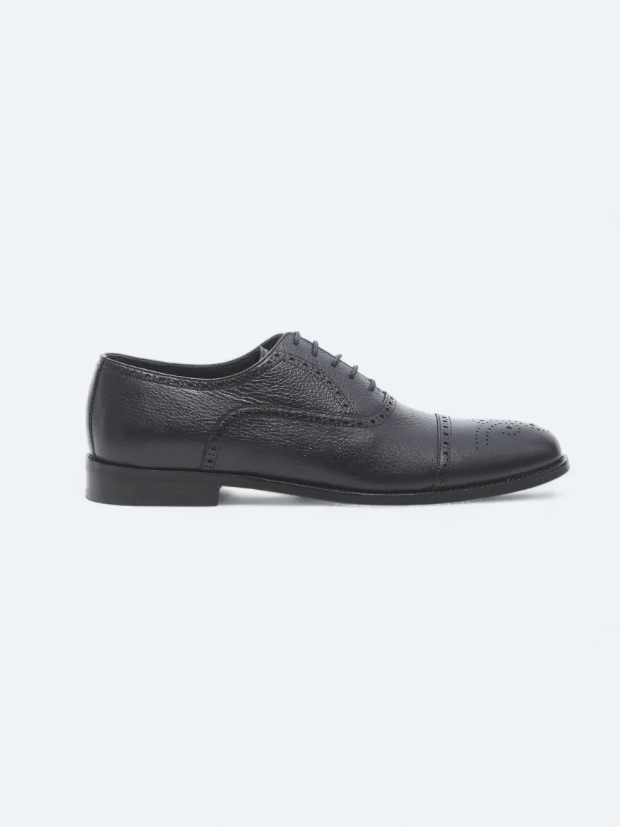 Navy Blue Leather Classical Shoes - 1
