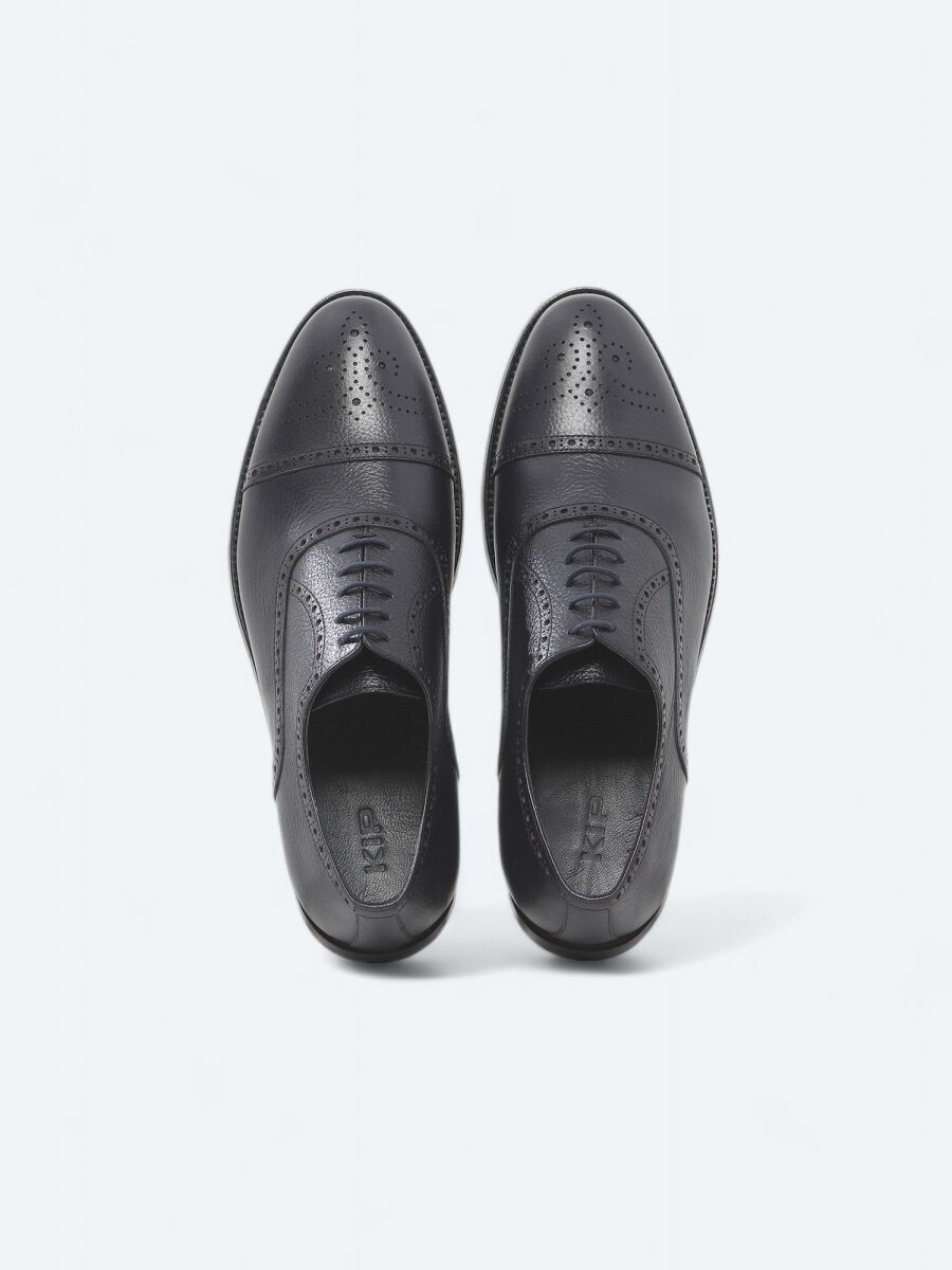 Navy Blue Leather Classical Shoes - 5