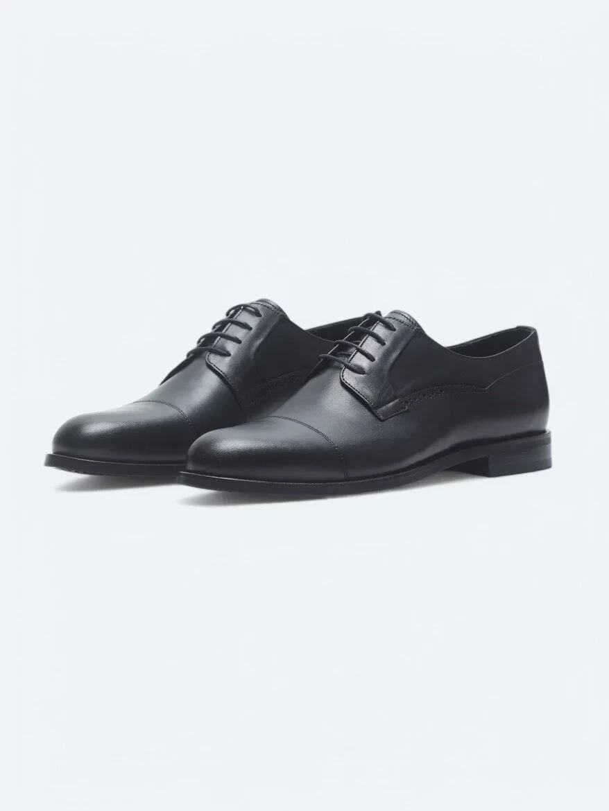 Navy Blue Leather Classical Shoes - 2
