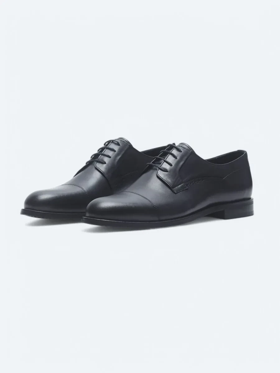Navy Blue Leather Classical Shoes - 2