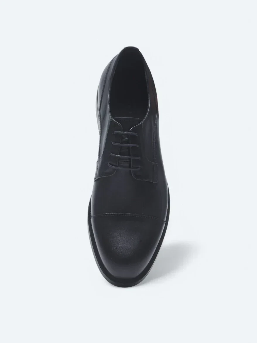 Navy Blue Leather Classical Shoes - 3