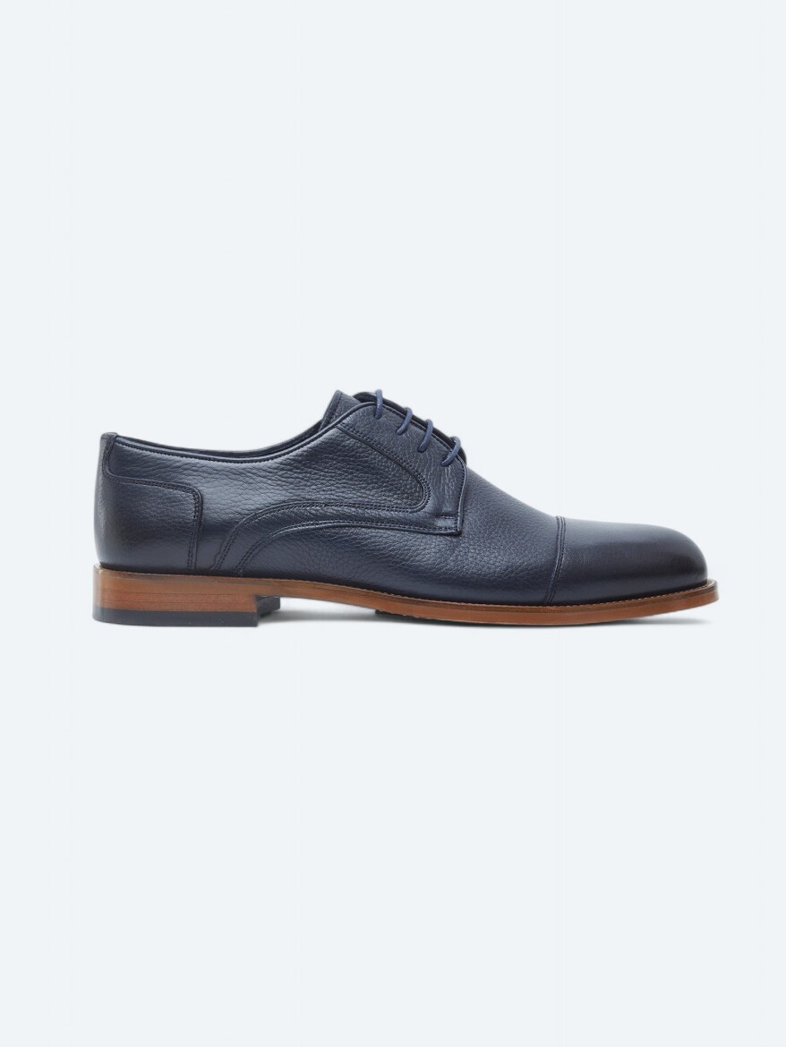 Navy Blue Leather Classical Shoes - 1