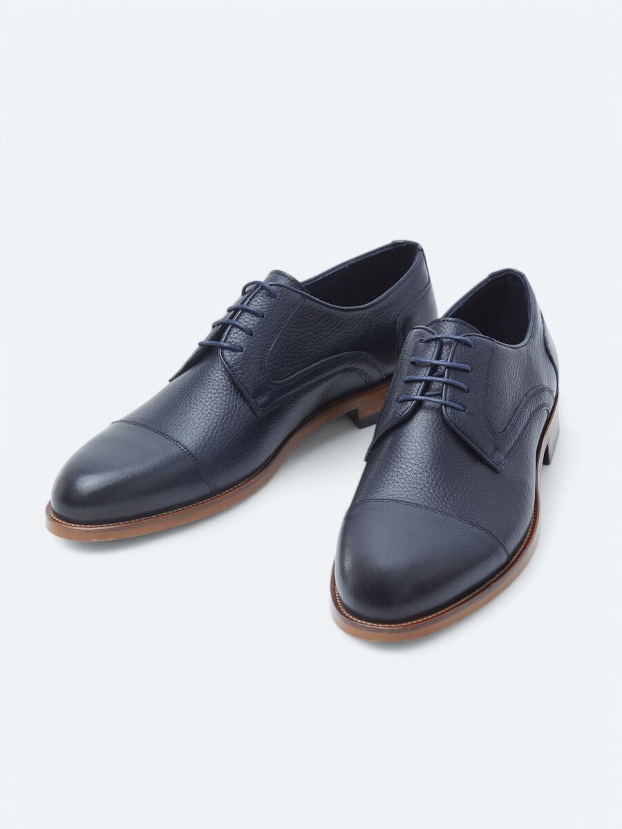 Navy Blue Leather Classical Shoes - 2