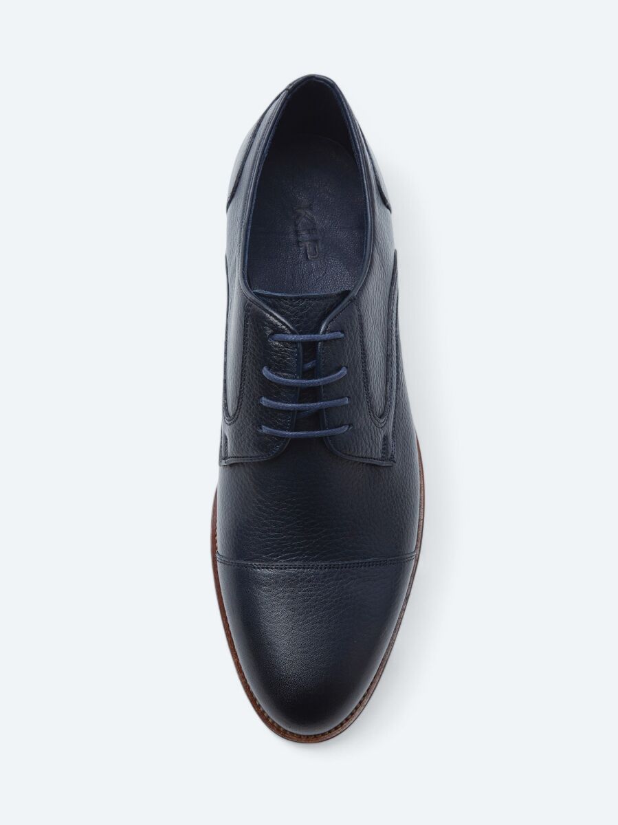 Navy Blue Leather Classical Shoes - 3