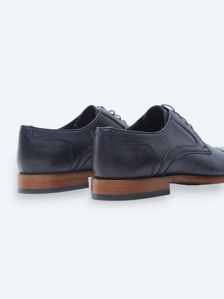 Navy Blue Leather Classical Shoes - 5