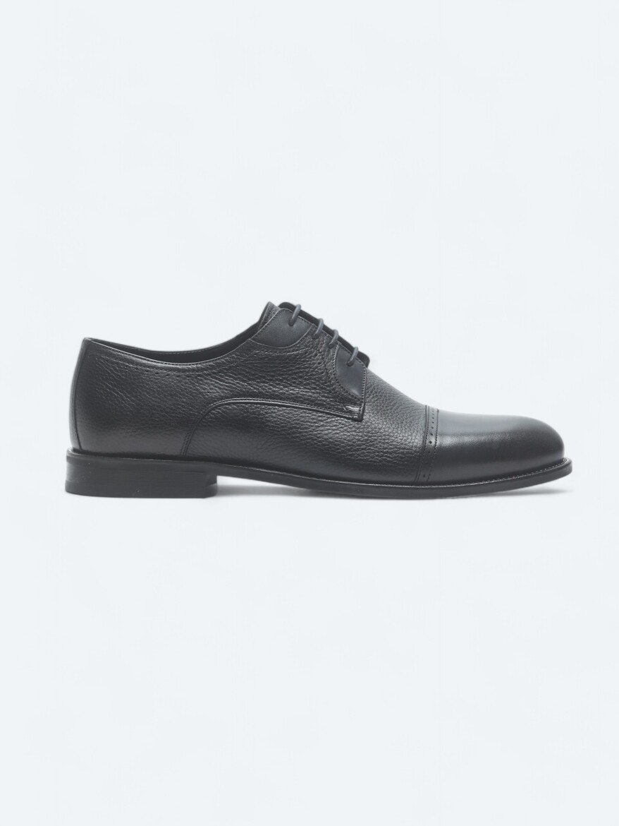 Navy Blue Leather Classical Shoes - KİP