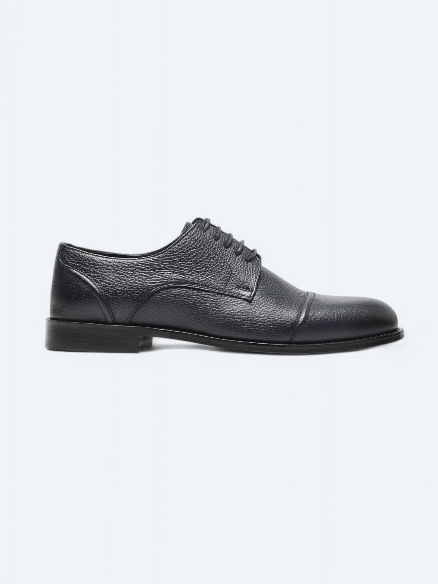 Navy Blue Leather Classical Shoes - KİP