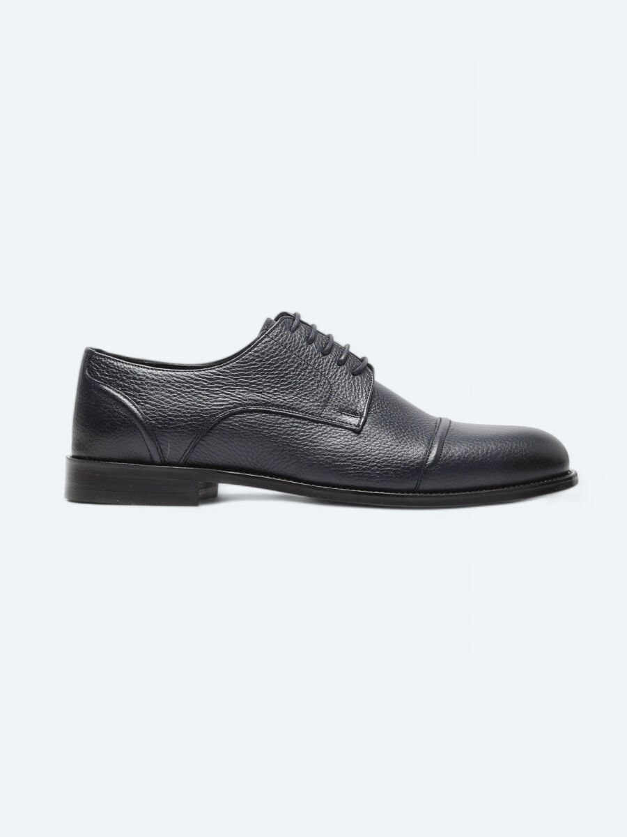 Navy Blue Leather Classical Shoes - 1