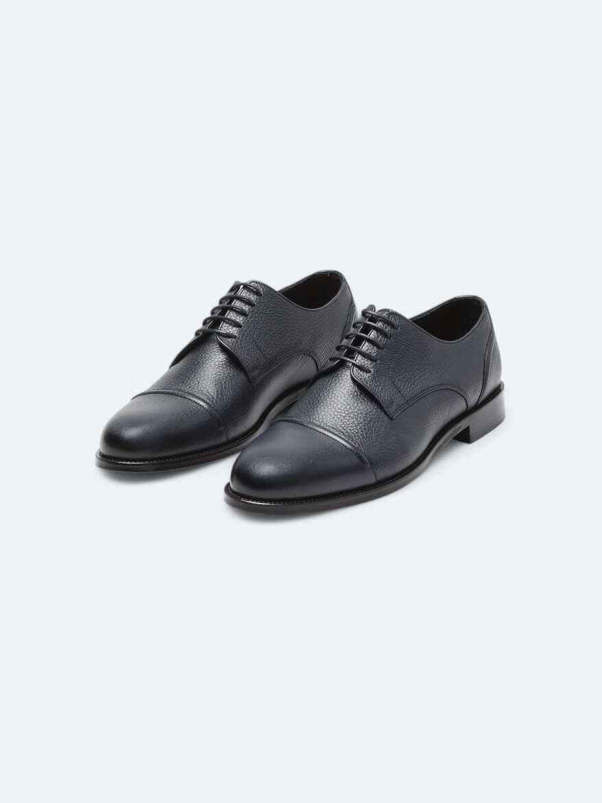 Navy Blue Leather Classical Shoes - KİP