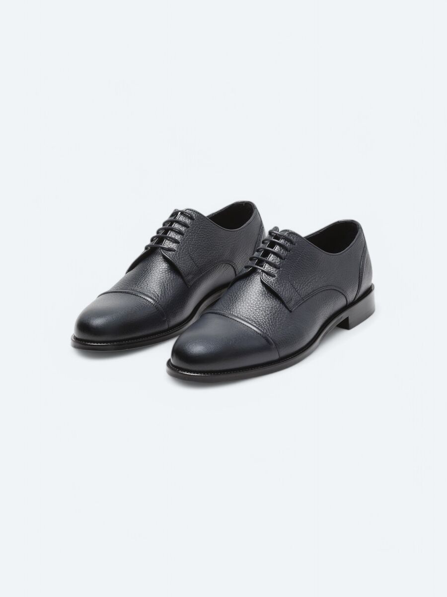 Navy Blue Leather Classical Shoes - 2