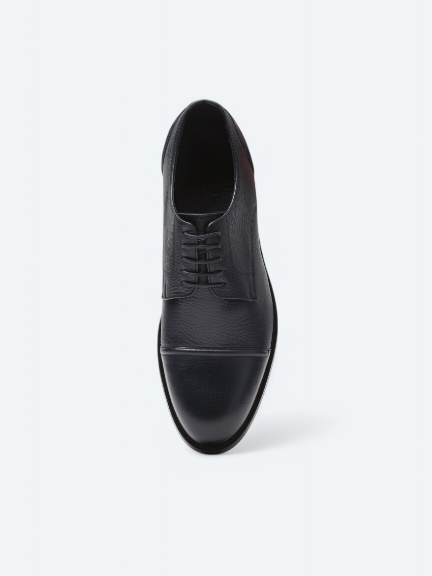 Navy Blue Leather Classical Shoes - 3