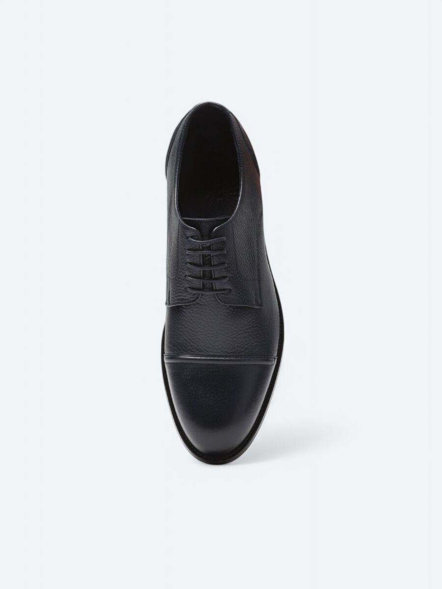 Navy Blue Leather Classical Shoes - 3