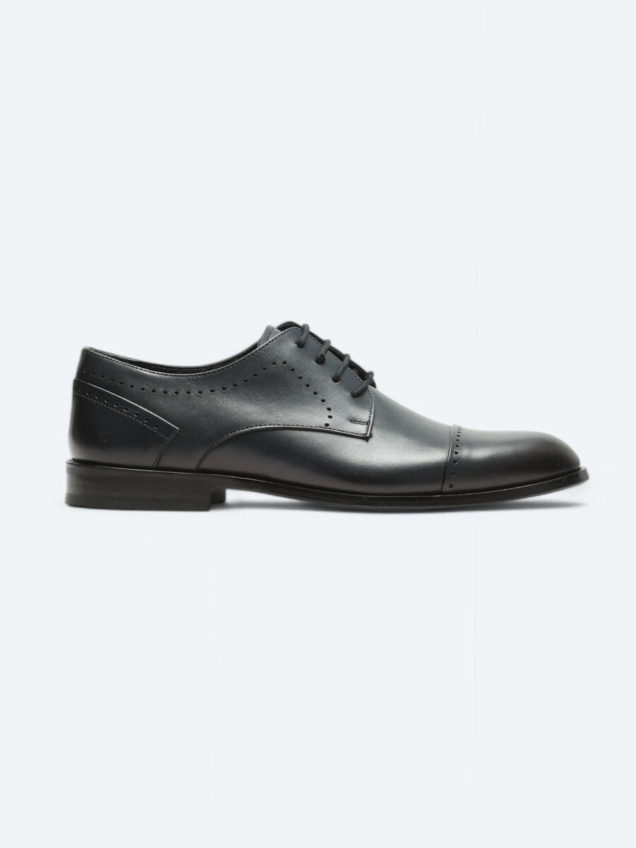 Navy Blue Leather Classical Shoes - 1