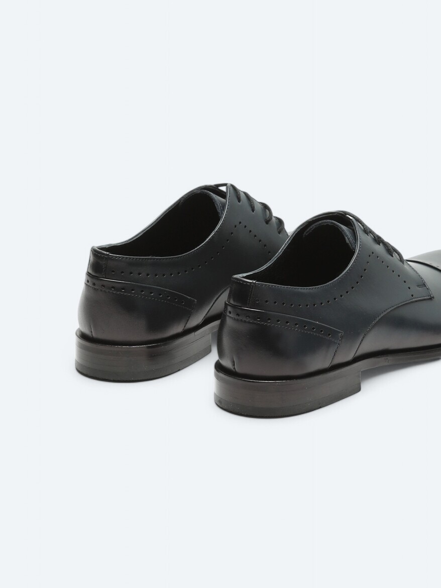 Navy Blue Leather Classical Shoes - 5