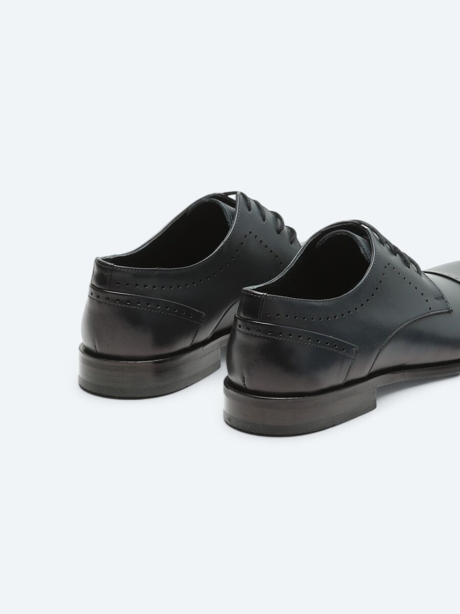 Navy Blue Leather Classical Shoes - 5