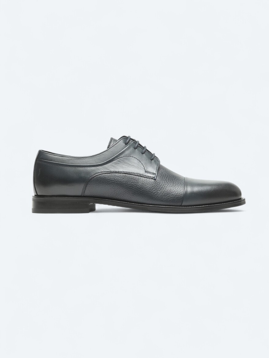 Navy Blue Leather Classical Shoes - 1
