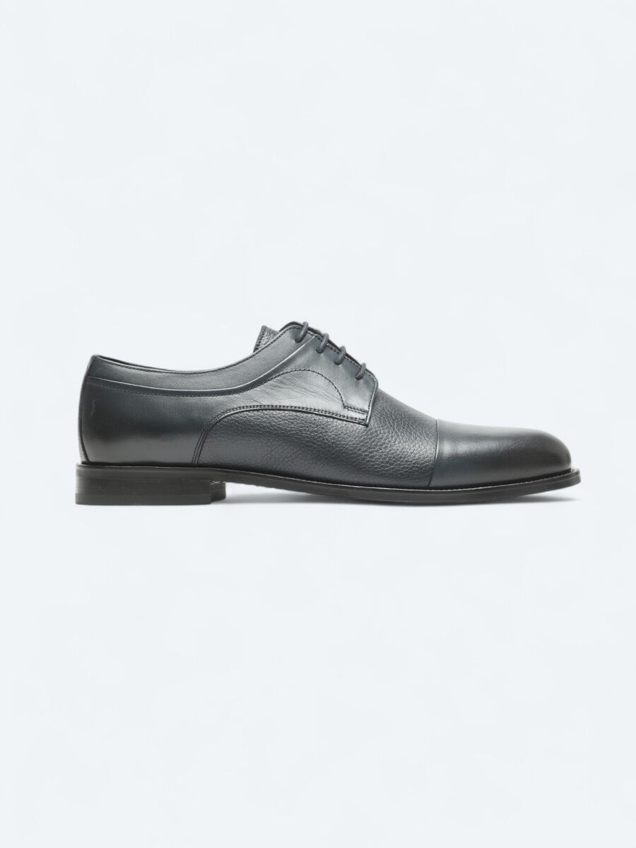 Navy Blue Leather Classical Shoes - 1