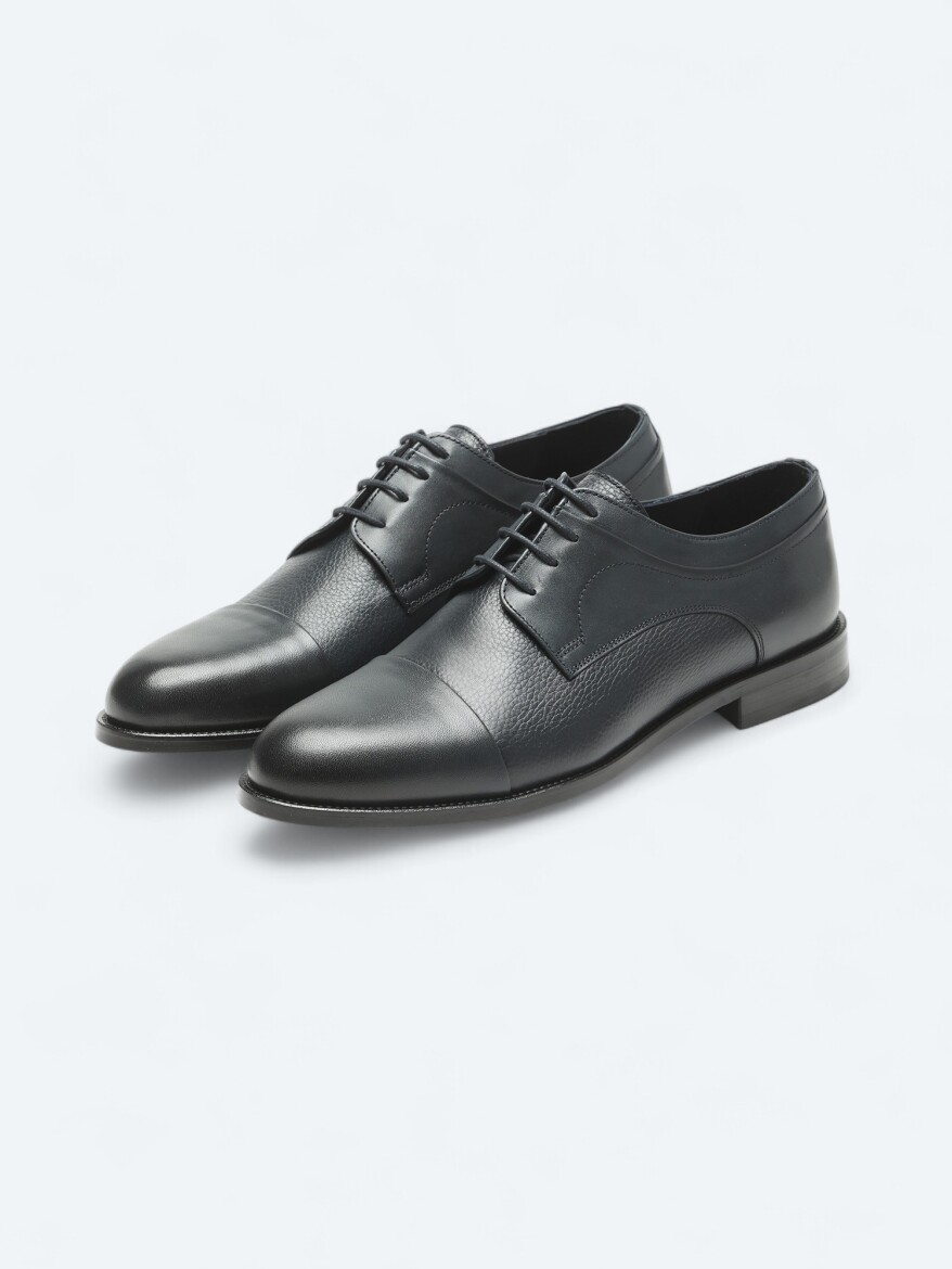 Navy Blue Leather Classical Shoes - 2