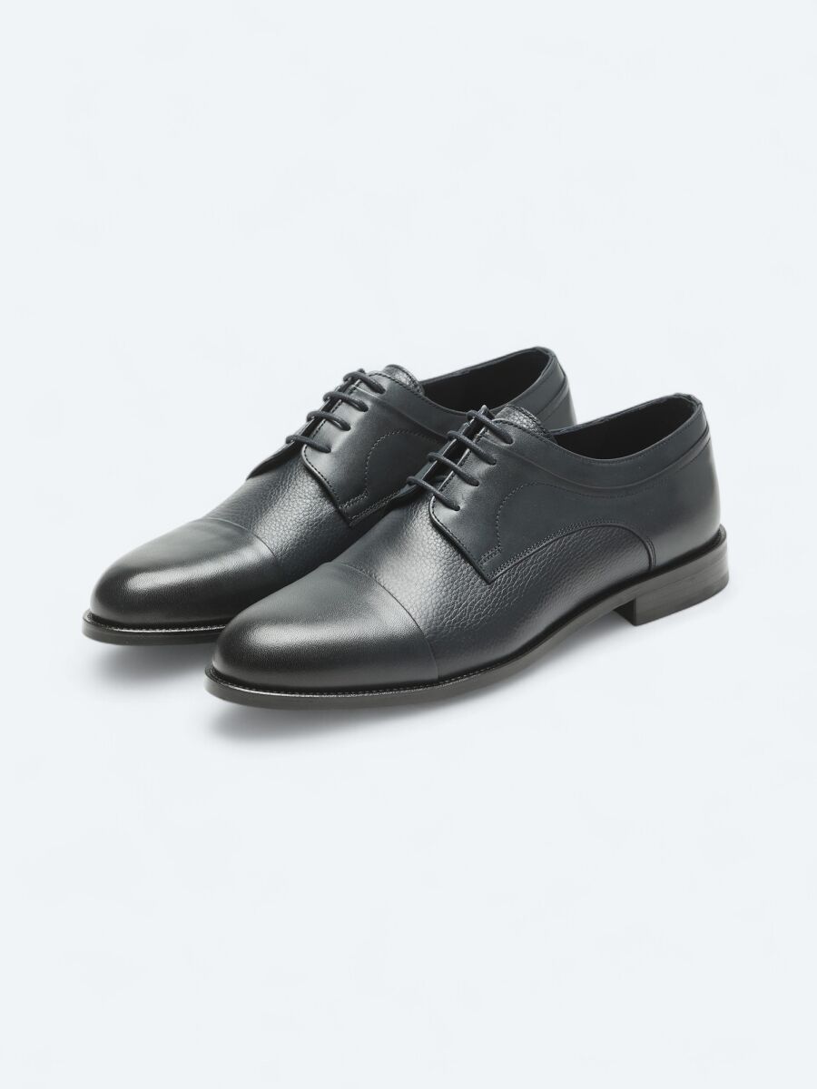 Navy Blue Leather Classical Shoes - 2