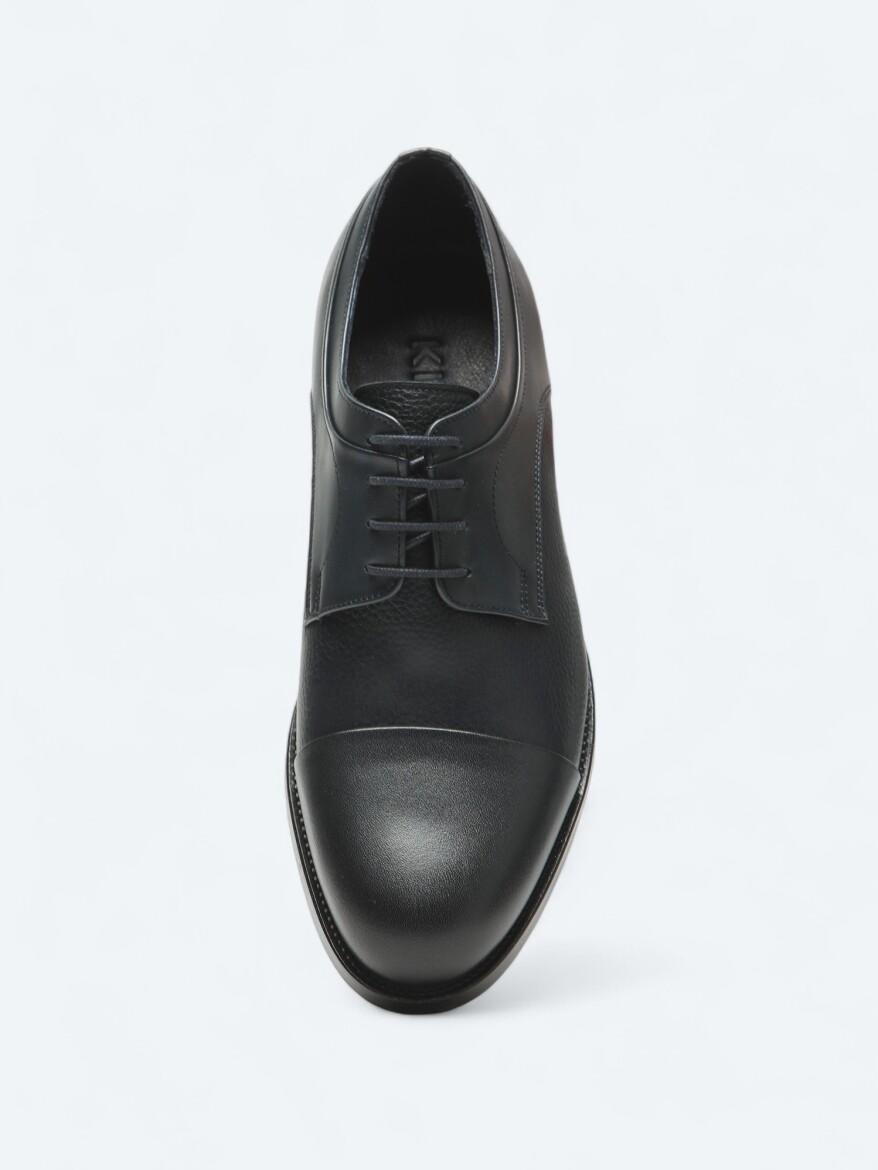Navy Blue Leather Classical Shoes - 3
