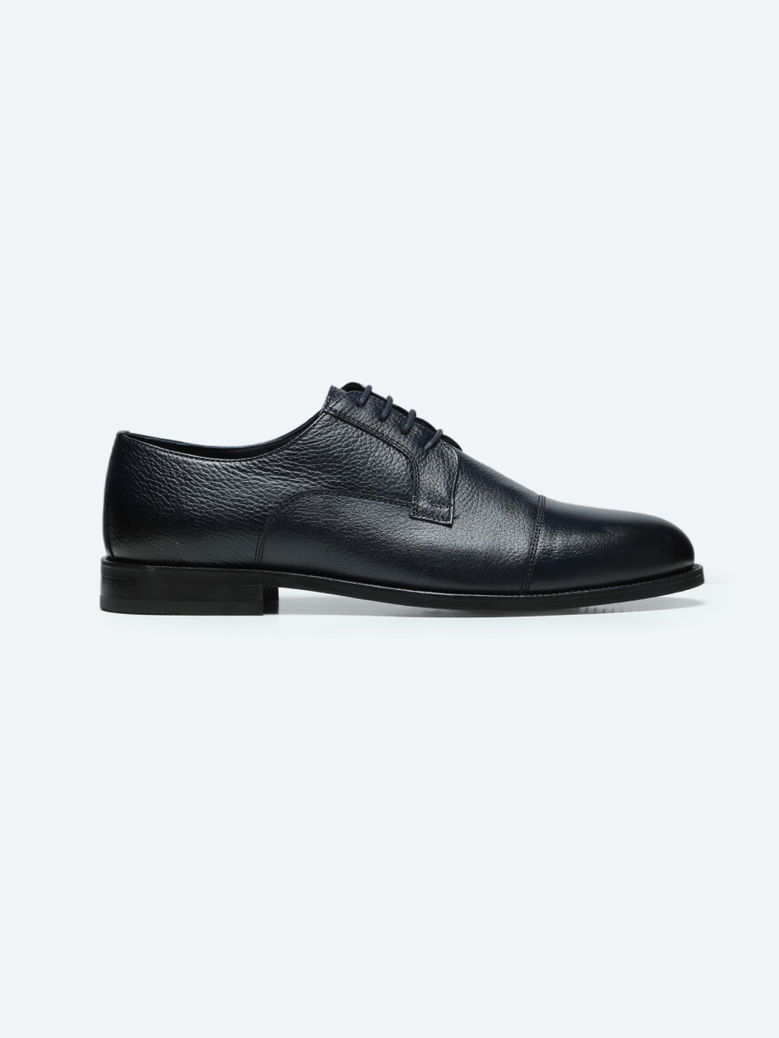 Navy Blue Leather Classical Shoes - KİP