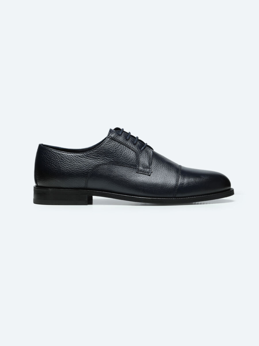 Navy Blue Leather Classical Shoes - 1