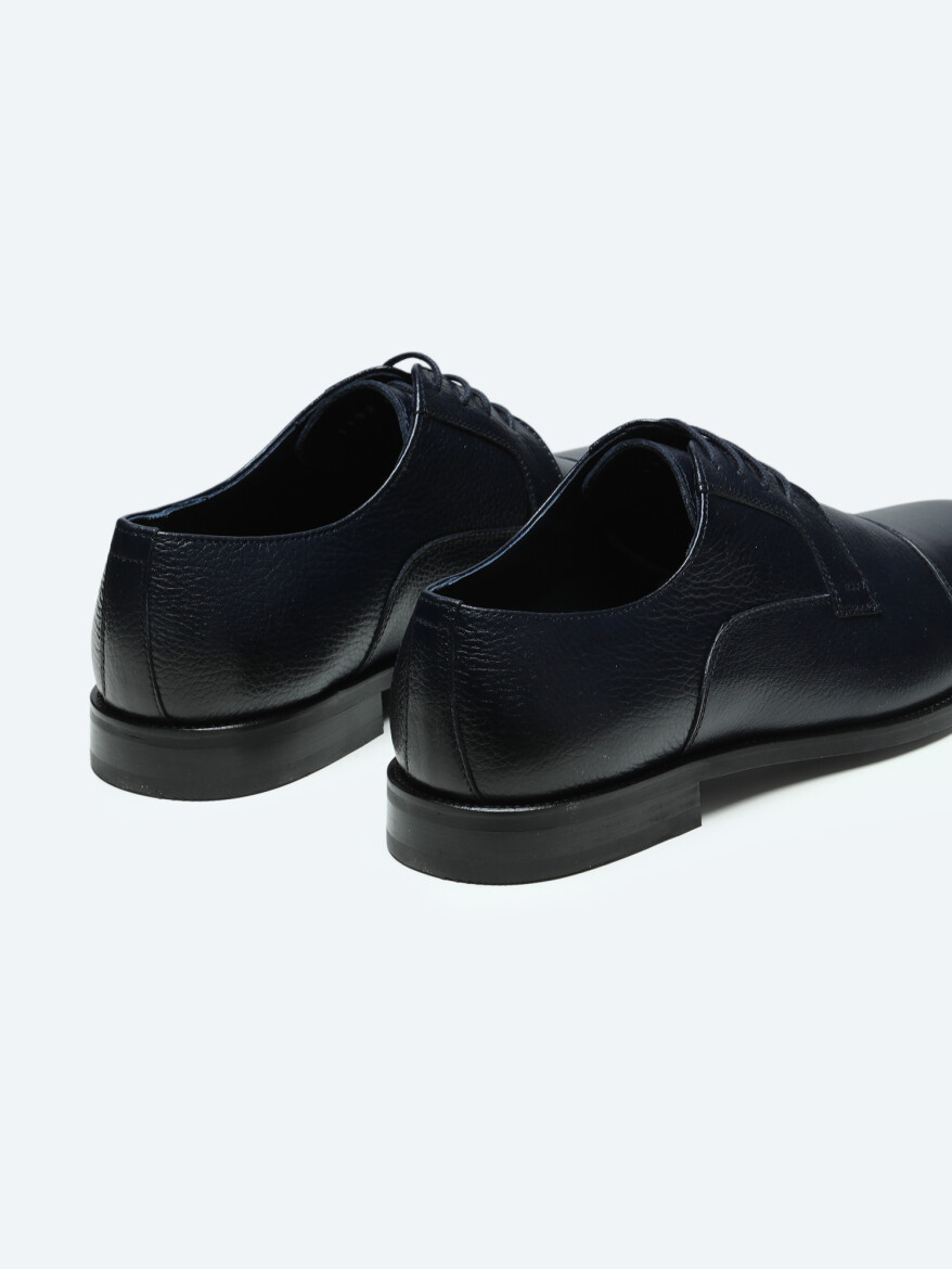 Navy Blue Leather Classical Shoes - 3