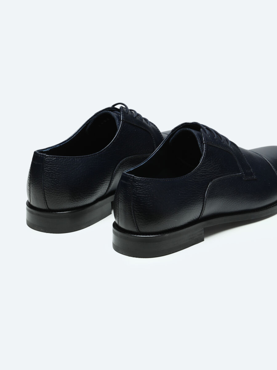 Navy Blue Leather Classical Shoes - 3