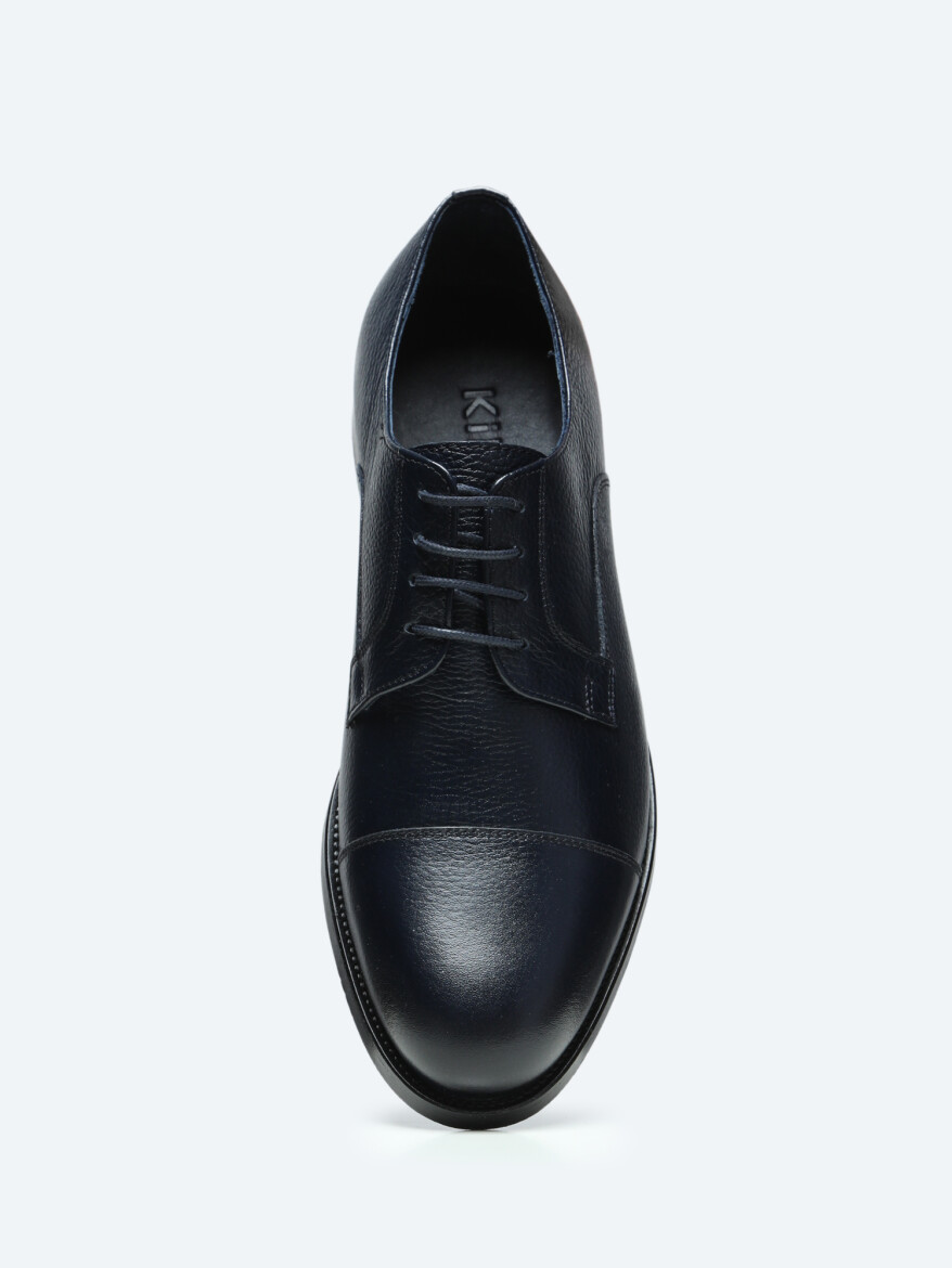 Navy Blue Leather Classical Shoes - 4
