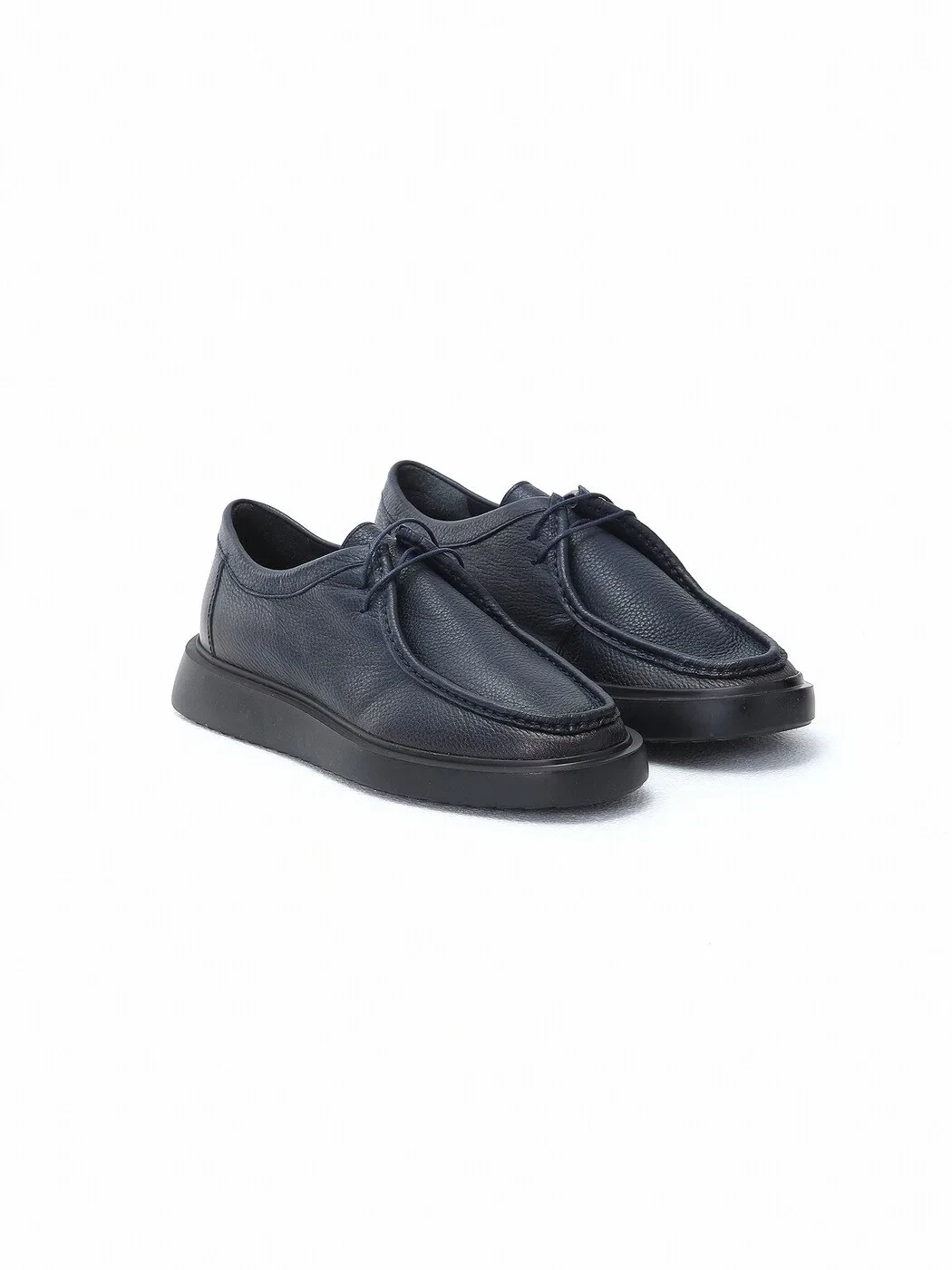 Navy Blue Leather Smart Casual Shoes - 2