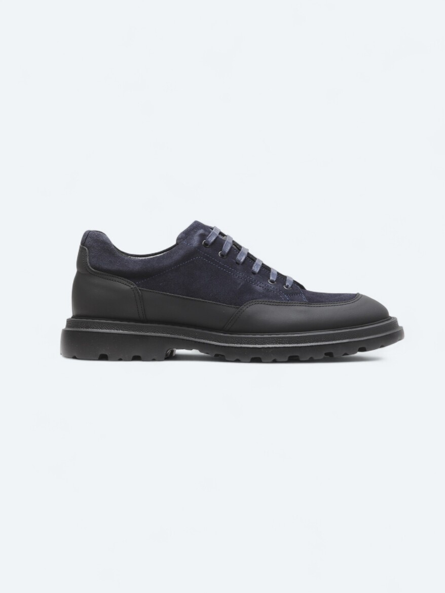 Navy Blue Leather Smart Casual Shoes - 1