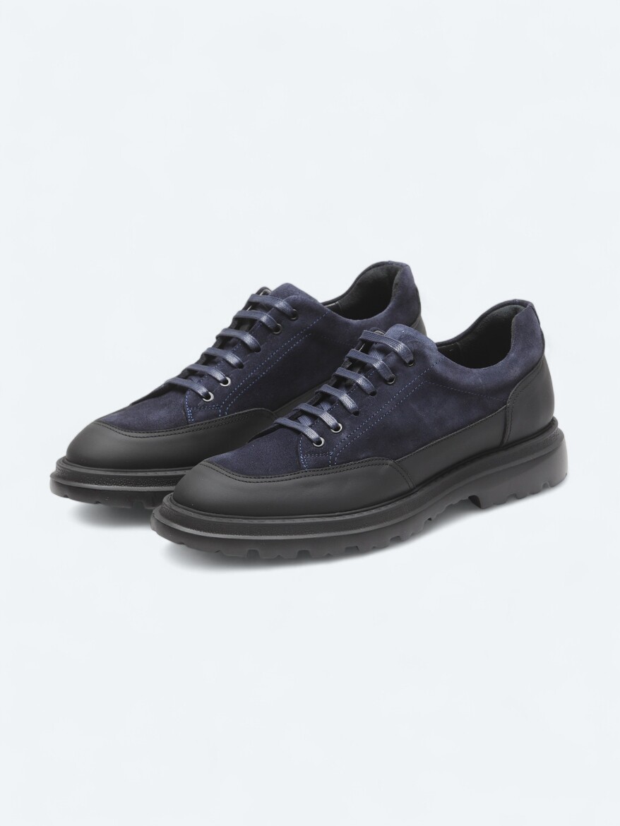 Navy Blue Leather Smart Casual Shoes - 2