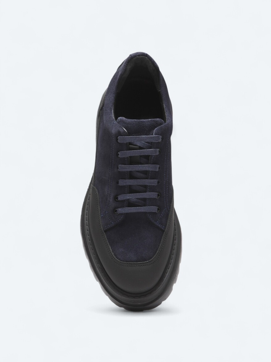 Navy Blue Leather Smart Casual Shoes - 3