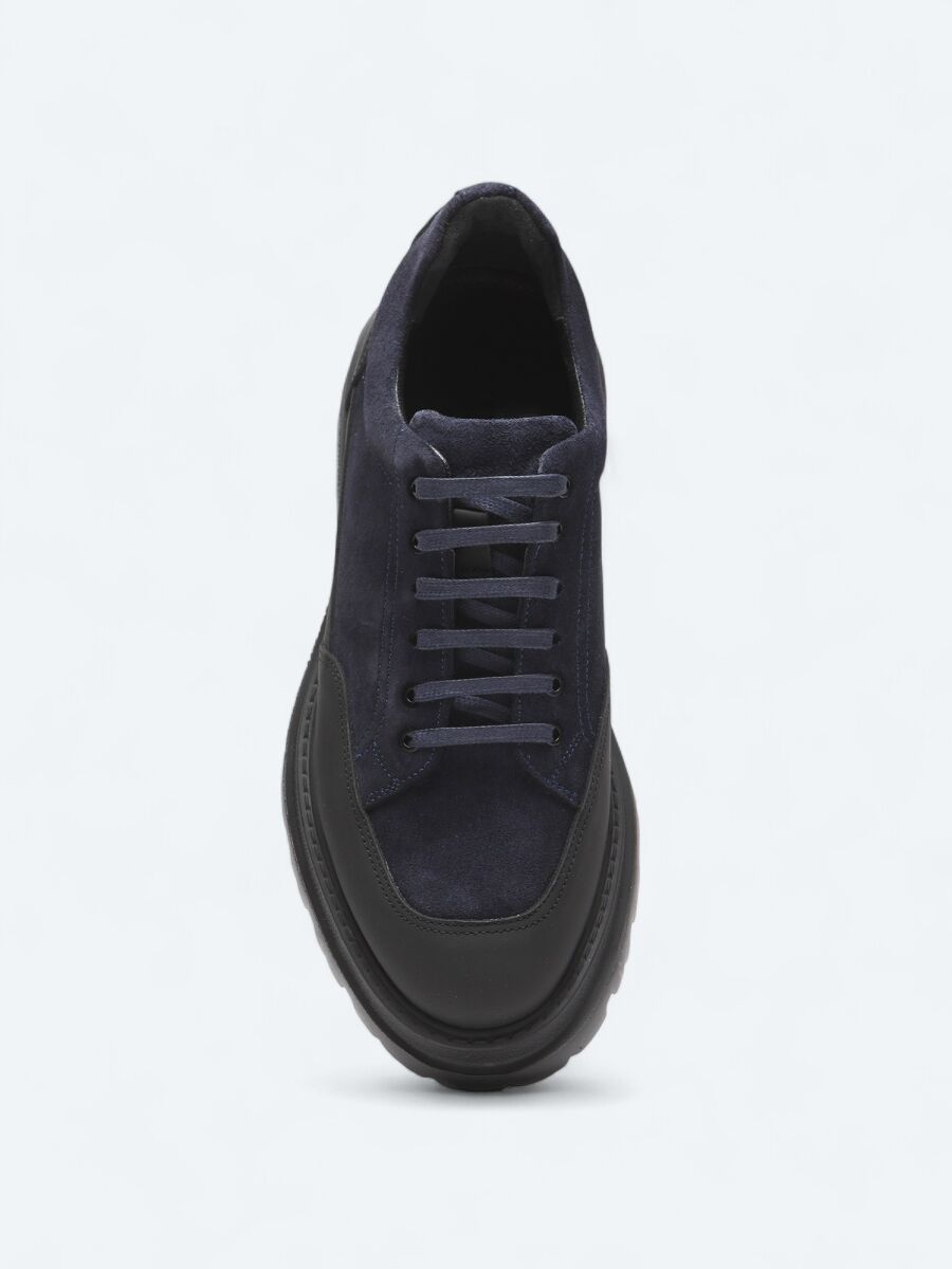 Navy Blue Leather Smart Casual Shoes - 3