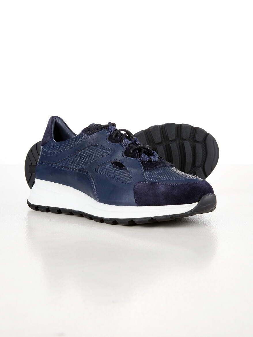 Navy Blue Leather Sneaker - 4