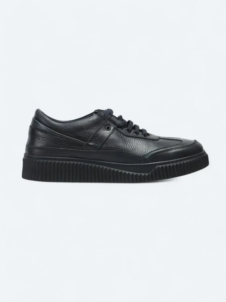Navy Blue Leather Sport Sneaker - 1