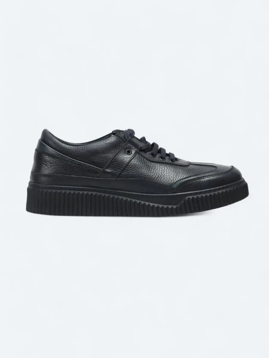 Navy Blue Leather Sport Sneaker - 1