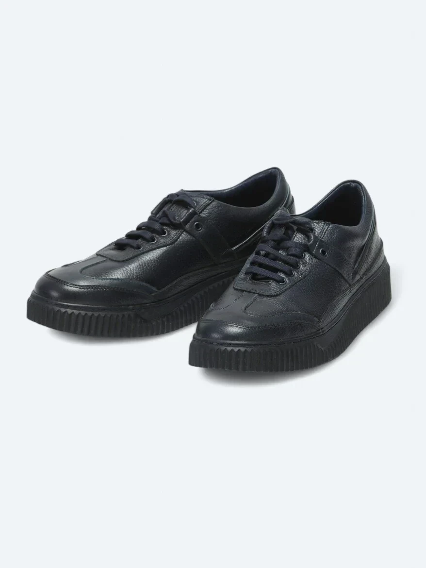 Navy Blue Leather Sport Sneaker - 2
