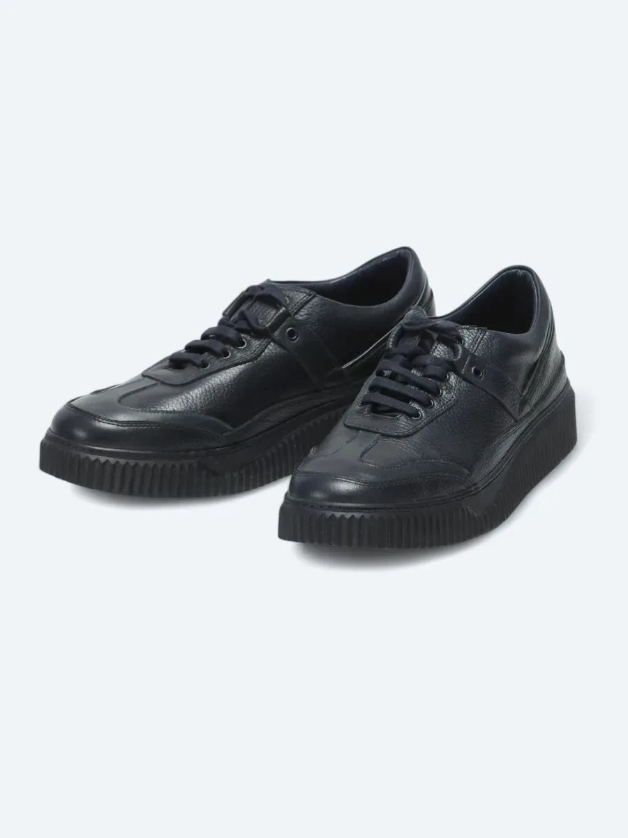 Navy Blue Leather Sport Sneaker - 2