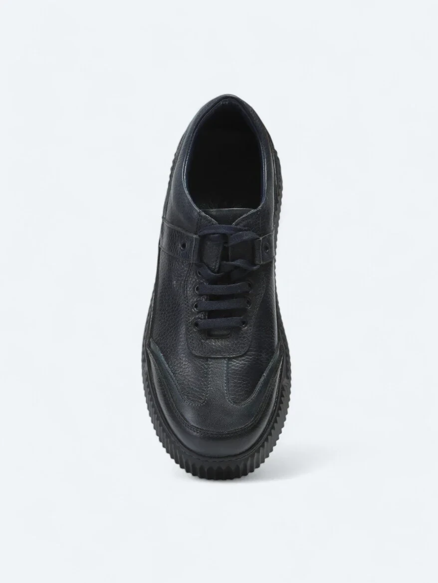 Navy Blue Leather Sport Sneaker - 3