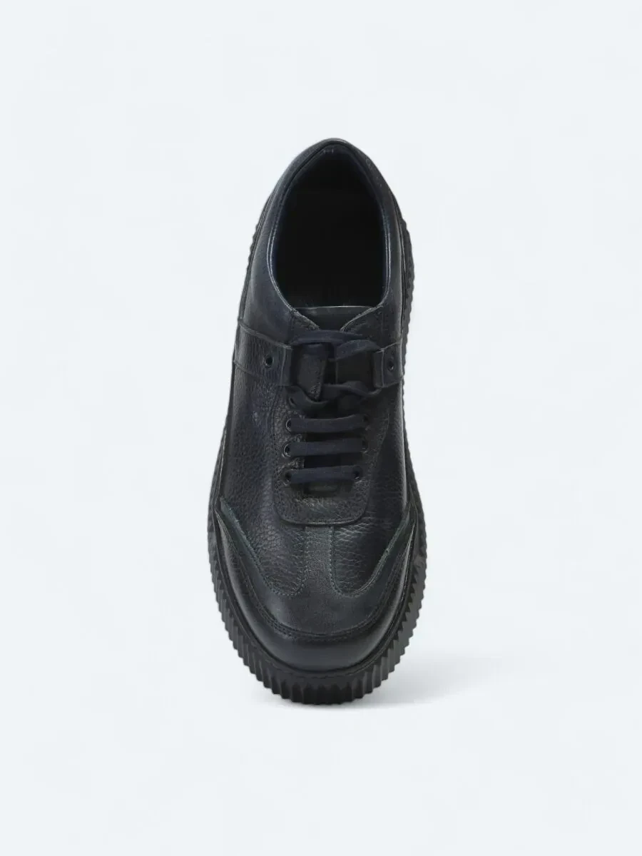 Navy Blue Leather Sport Sneaker - 3