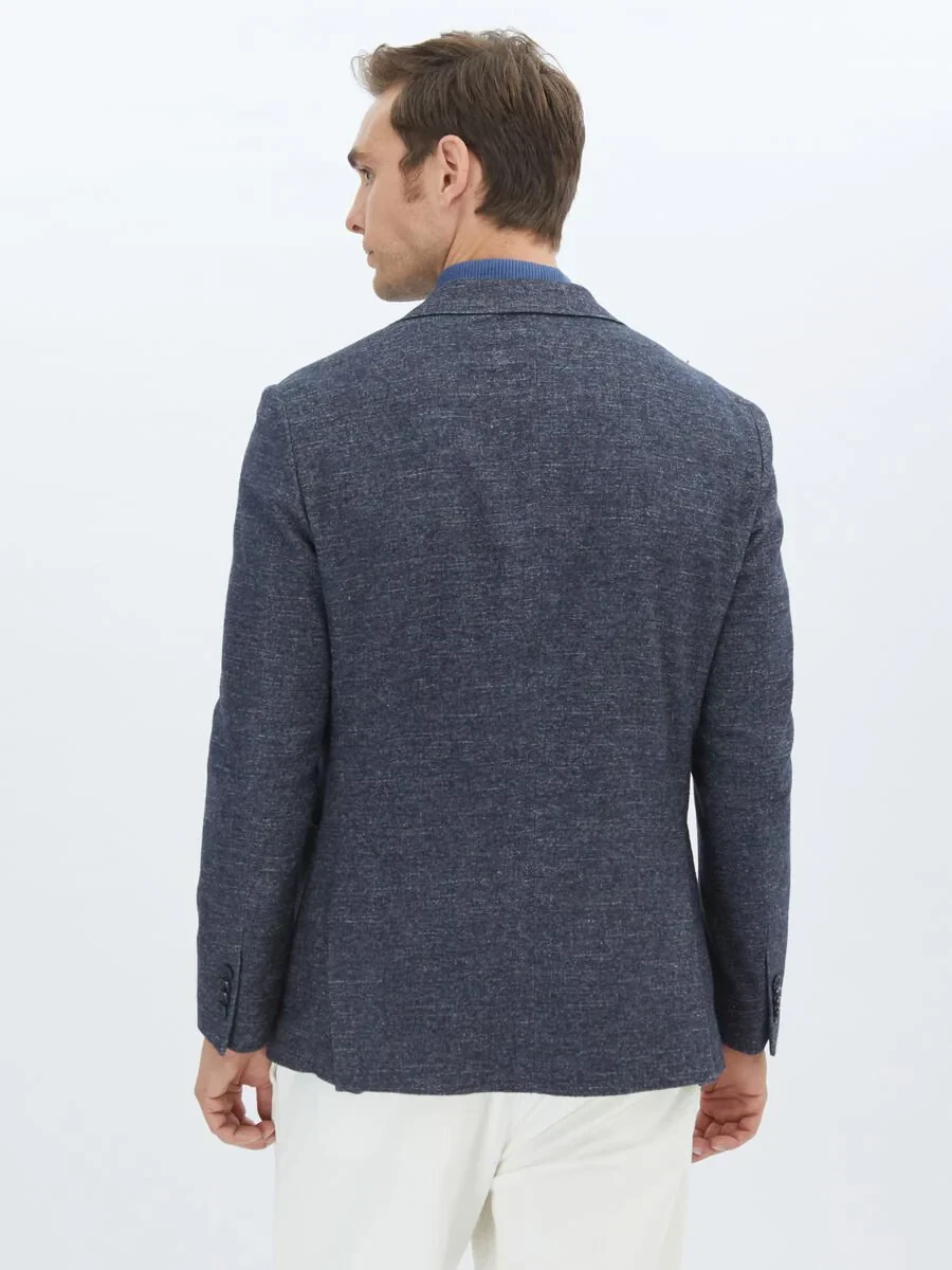 Navy Blue Micro Fitted Fit Wool Blended Jacket - 5