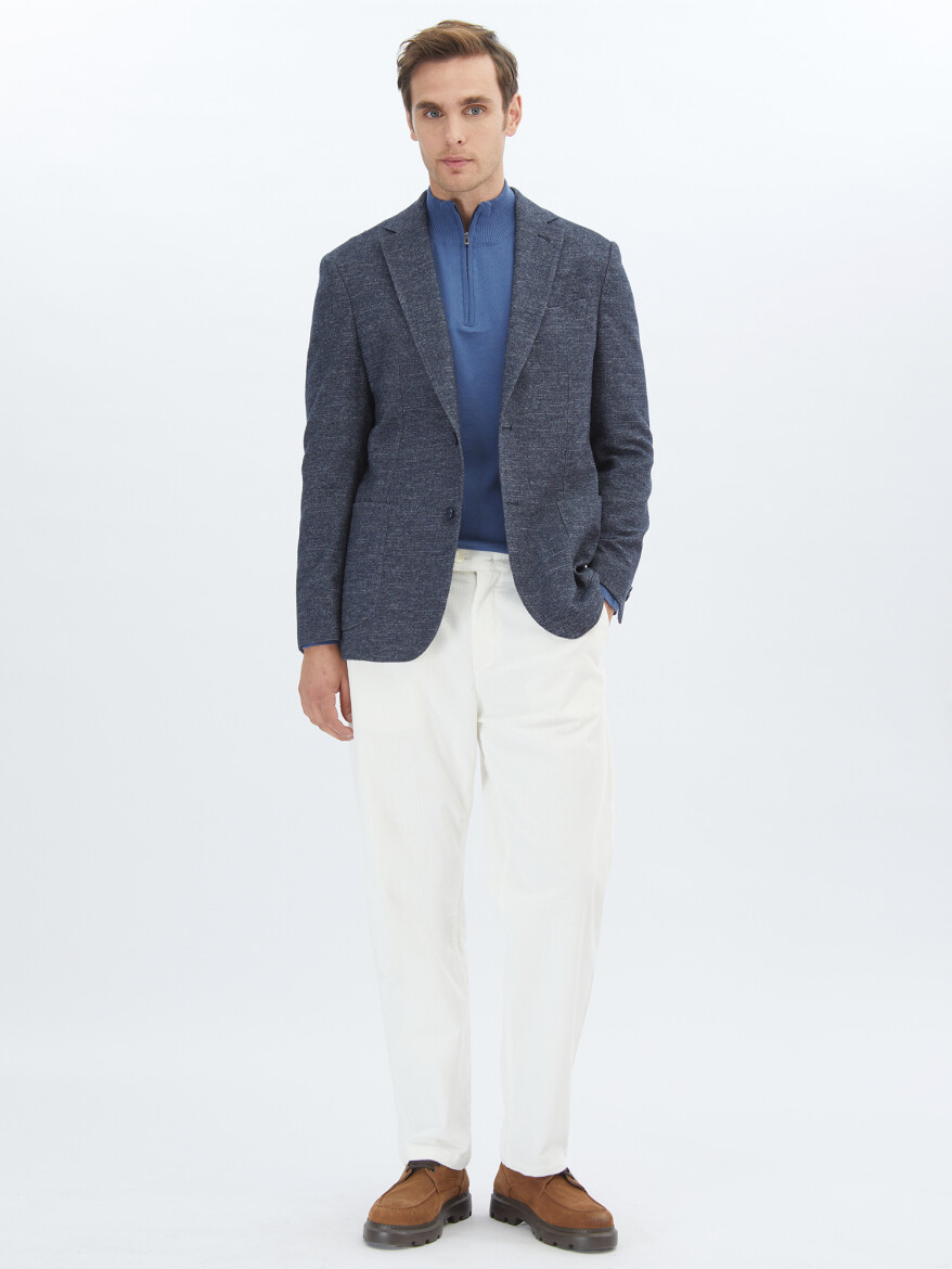 Navy Blue Micro Fitted Fit Wool Blended Jacket - 2