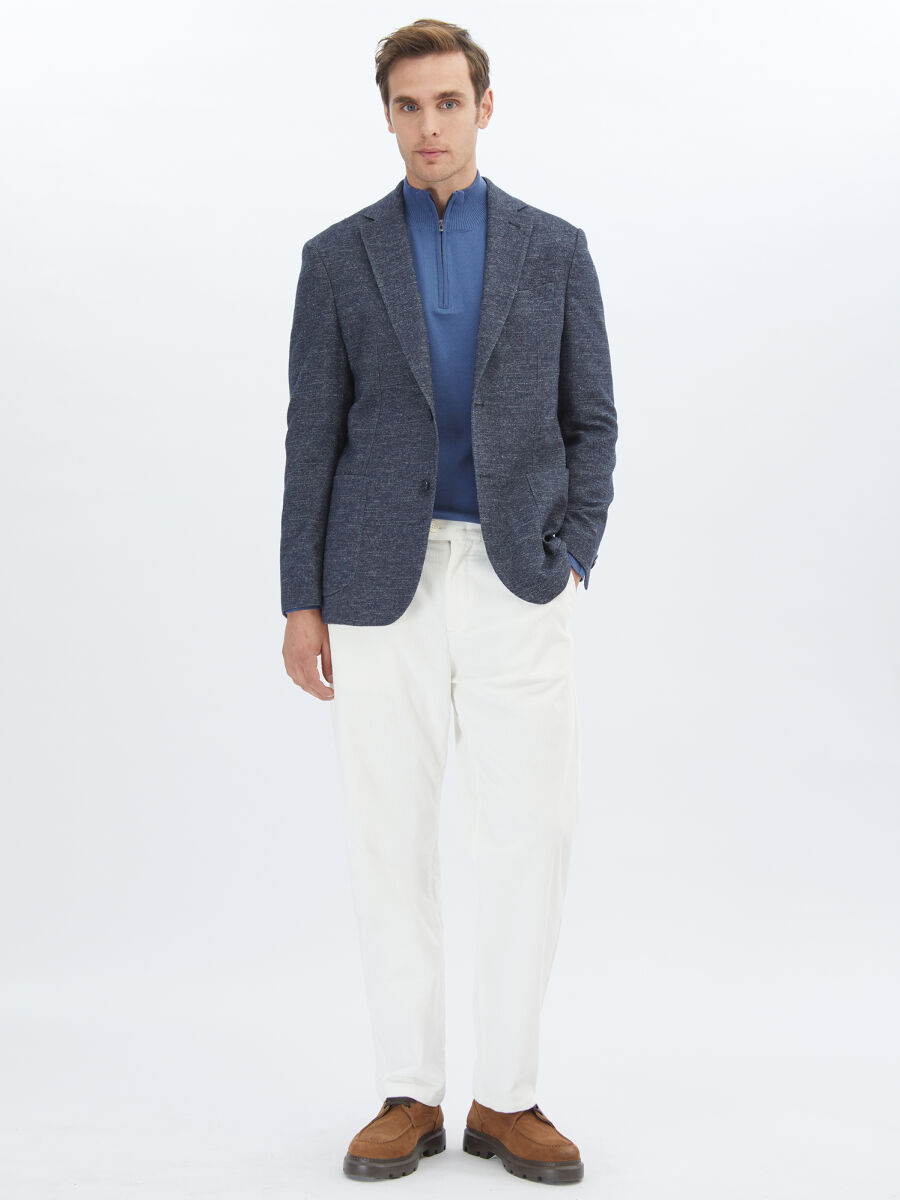 Navy Blue Micro Fitted Fit Wool Blended Jacket - 2