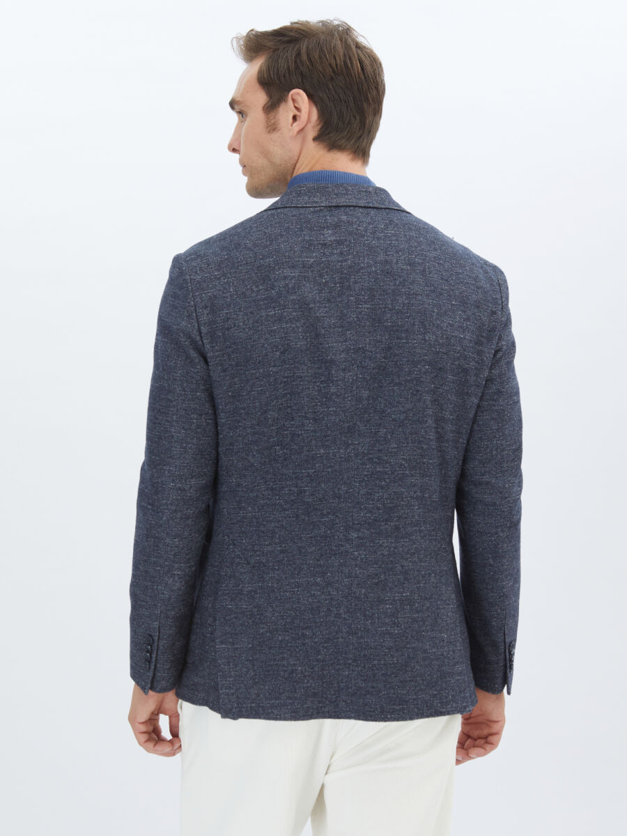 Navy Blue Micro Fitted Fit Wool Blended Jacket - 4