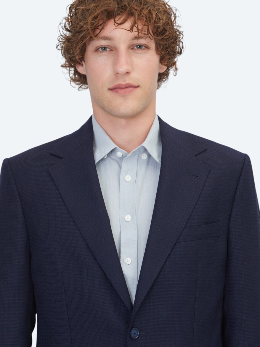 Navy Blue Micro Modern Fit 100% Wool Jacket - 3