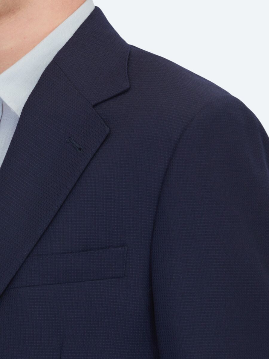 Navy Blue Micro Modern Fit 100% Wool Jacket - 4