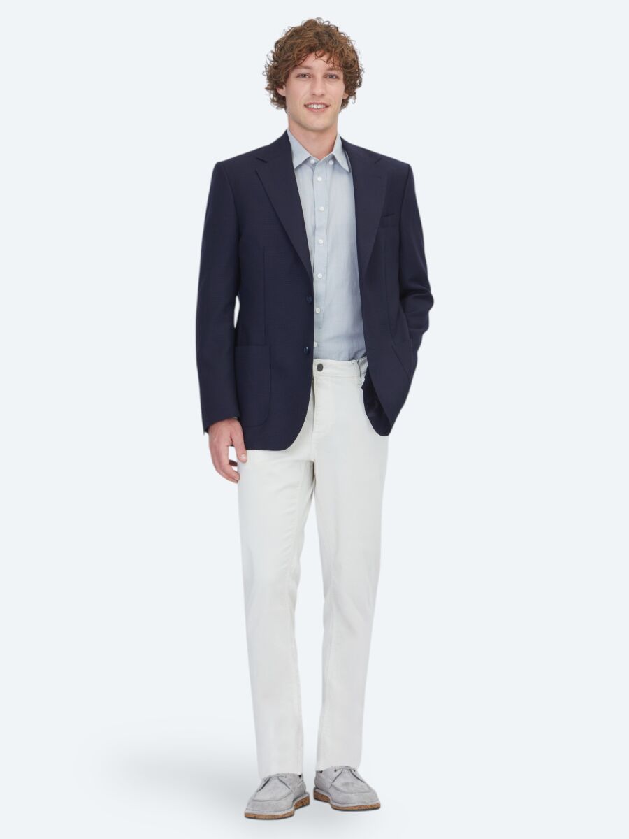 Navy Blue Micro Modern Fit 100% Wool Jacket - 2