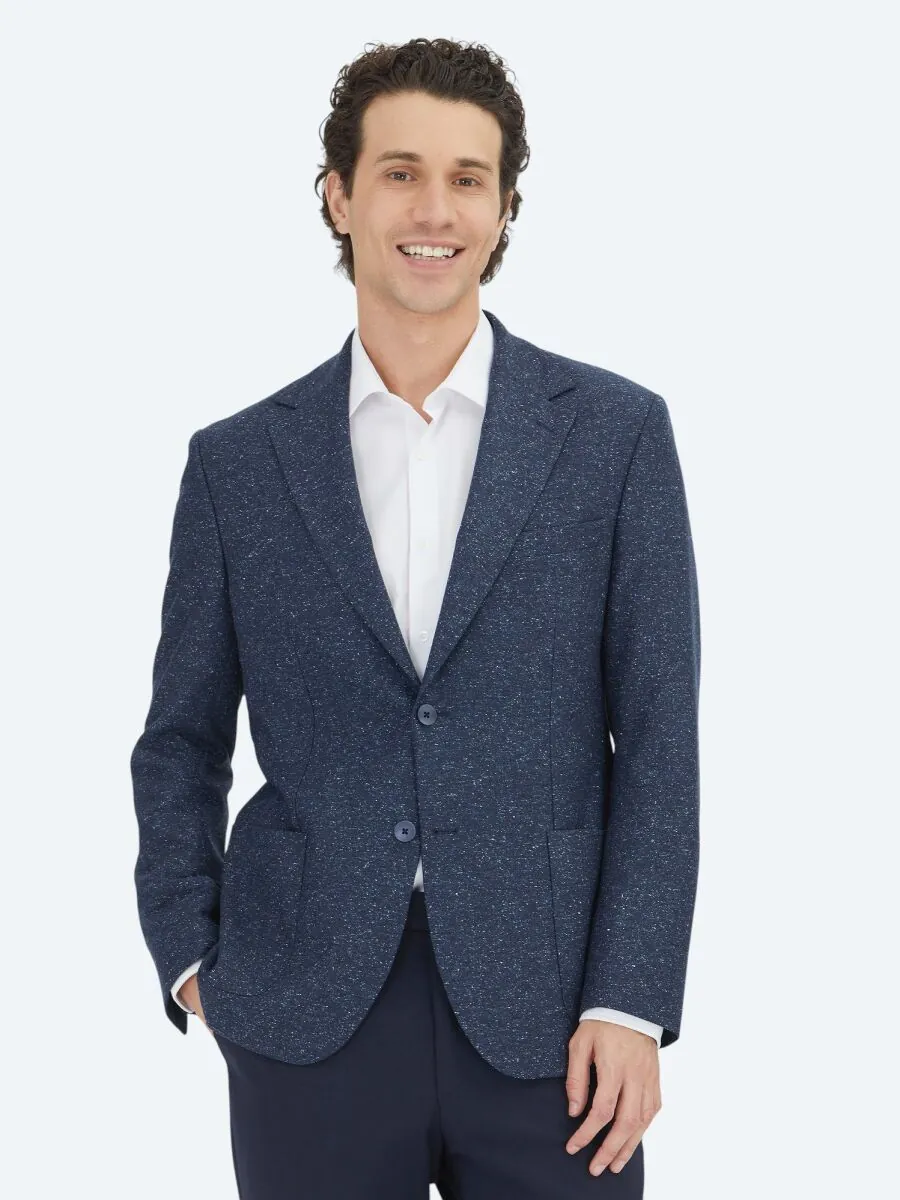 Navy Blue Micro Modern Fit 100% Wool Jacket - 1